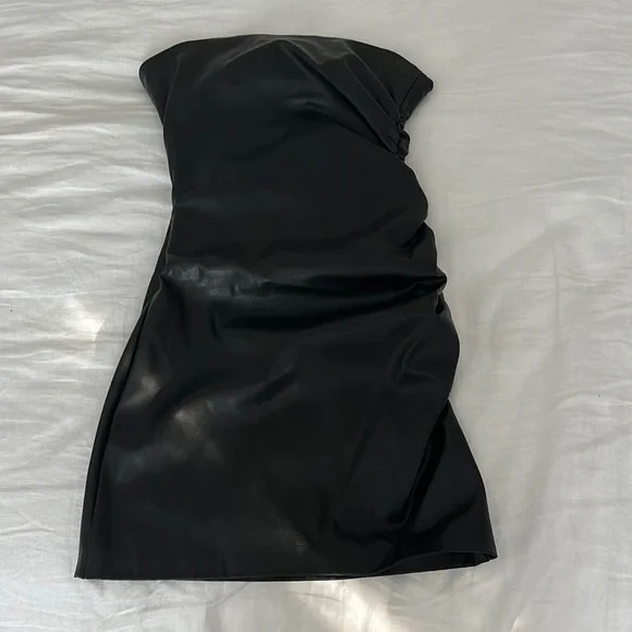 chinese dress ladies Akira Josie Strapless Mini Faux Leather Dress | Black main image 0